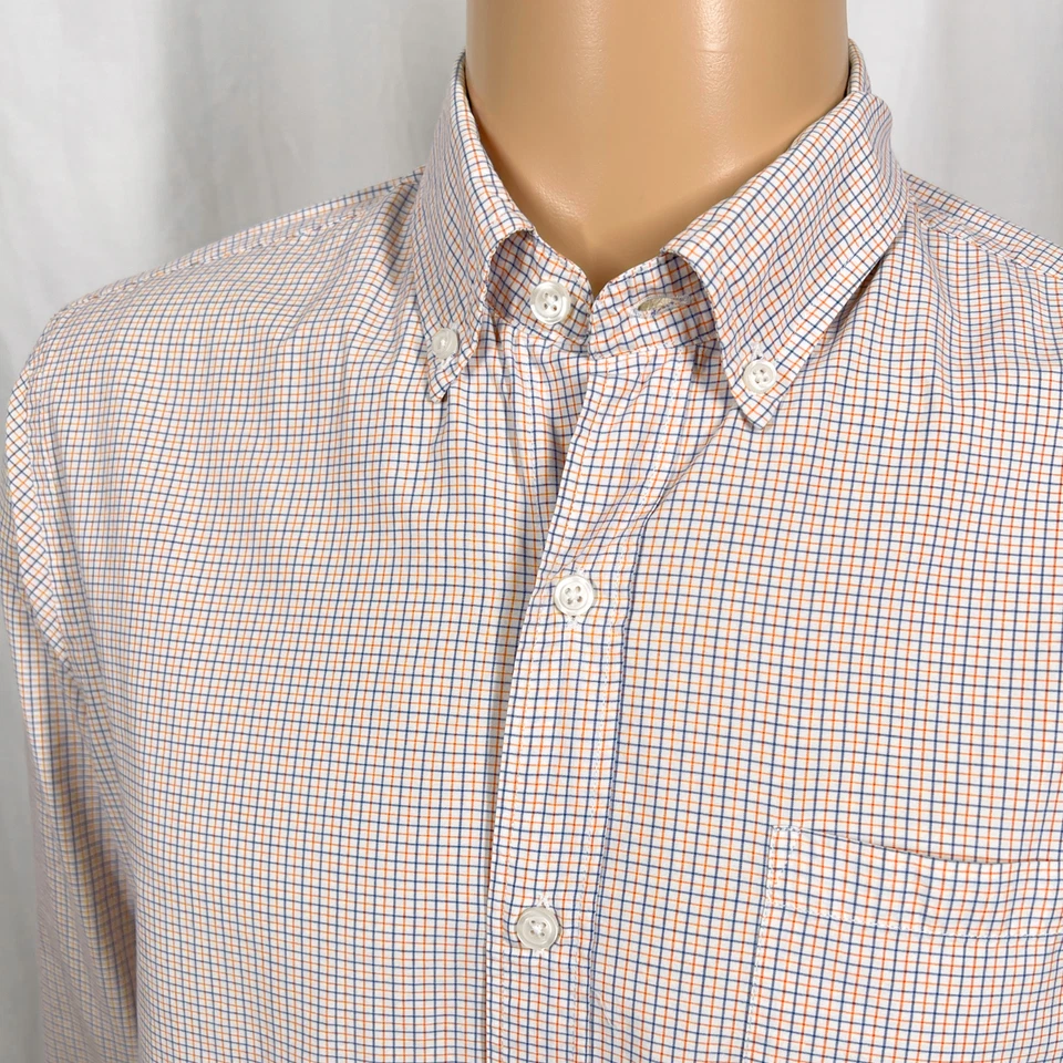 J.Crew Men's Medium Orange Blue Tattersall Check Long Sleeve Button-Up Shirt - Image 2 of 4