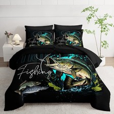 Big Pike Fish Bedding Twin Size  Hunting and Fishing Bedding Set 7 Piece in A ...