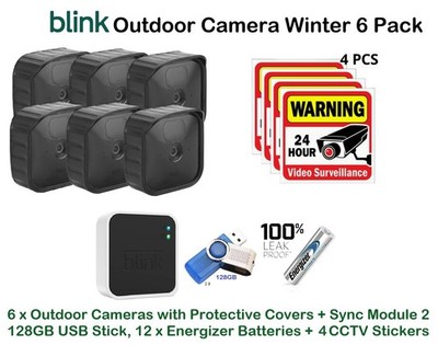Blink Outdoor Kamera Generation 3, Winter 6er Pack: 128GB USB + 4 CCTV Aufkleber