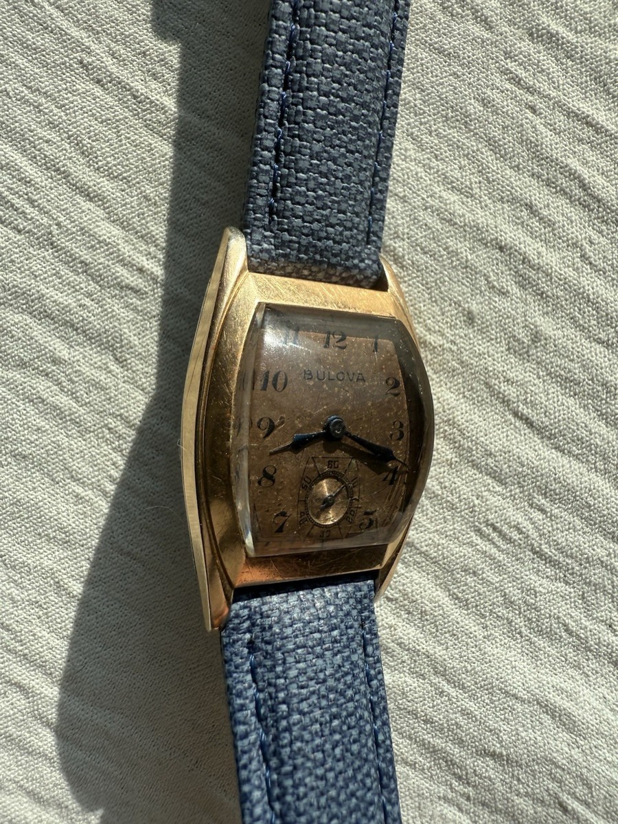 BULOVA 稼働品 ブローバ デイデイト ヴィンテージ タンク QZ Vintage 1940s Bulova Tonneau 14k Rose Gold Fill Copper Dial