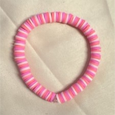 Pink White Beaded Plastic Round Bracelet for Girls