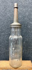 Vtg 1940s Standard Oil Indiana Embossed Clear Glass 1 Quart Oil Bottle W/ Spout