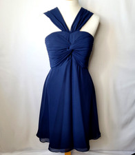 Azazie Womens Formal Fit & Flare Dress Size S Navy Blue Pleated Bodice Zip Back