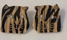 VTG Edmar Tiger Big Cat Pierced Statement Earings Acrylic Rhinestone Figural 
