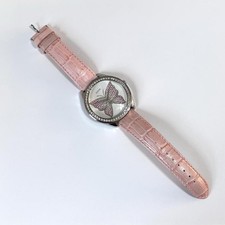 Vintage GUESS Pink Leather Butterfly Rhinestone Watch Needs Battery