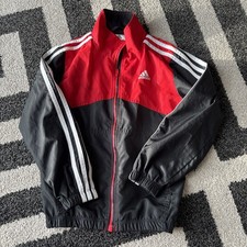 Adidas Youth Size 5-6 Zip Windbreaker Color-block Jacket Black/Red White Striped