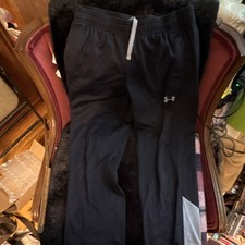 Under Armour Boys YXL Black/Gray Track Pants Loose Fit Drawstring Elastic Waist