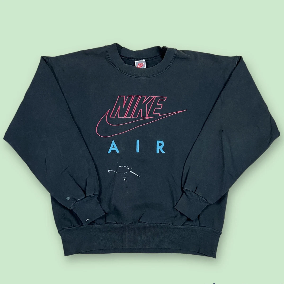 bezorgdheid Appal maart Vintage 80s Nike Air Big Swoosh Crewneck Sweatshirt Black Size Large | eBay