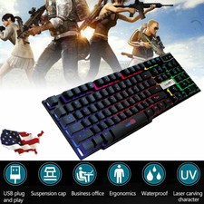 Chezaa Computer Keyboards,Colorful Crack LED Illuminated Backlit USB Wired Gaming Keyboard
