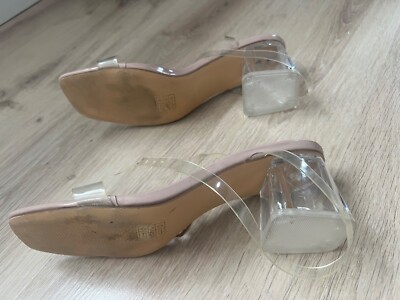 MISSGUIDED Slip On See Through Heels Transparent Double Strap