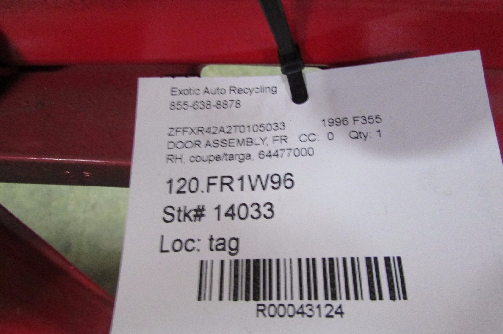 Ferrari 355 Couple/Targa, RH, Right Door Shell, Used, P/N 64477000