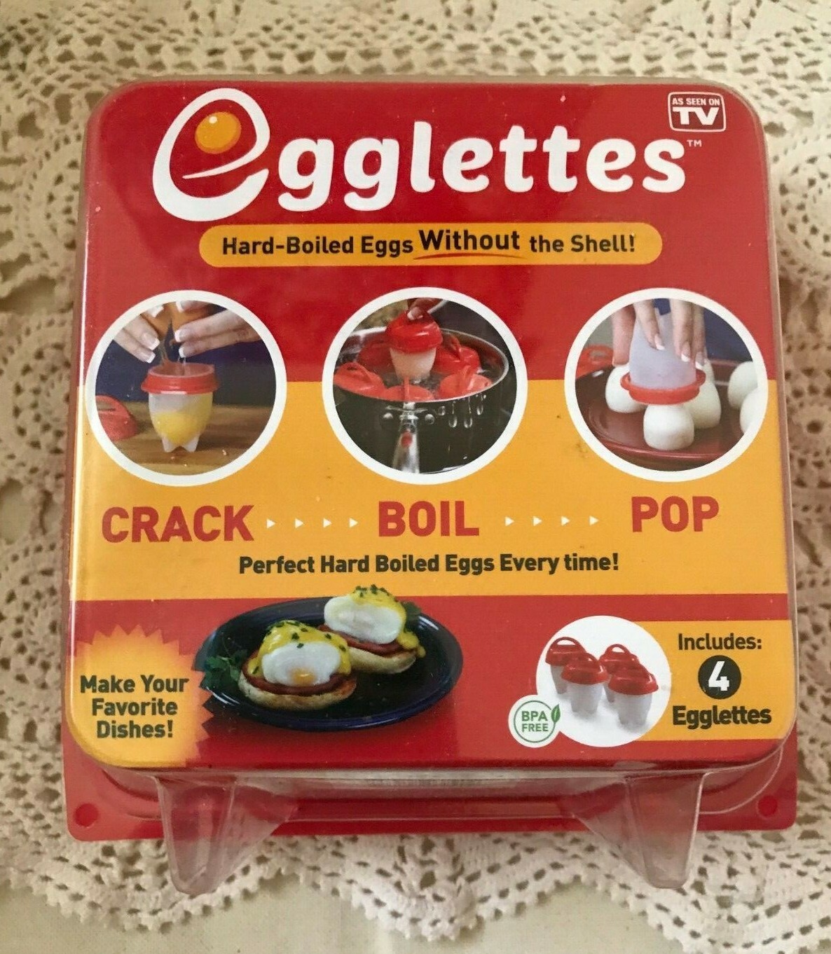 NEW EGGLETTES Egg Cooker As Seen on TV Hard Boiled Eggs W/O Shell 4 EGGLETTES eBay