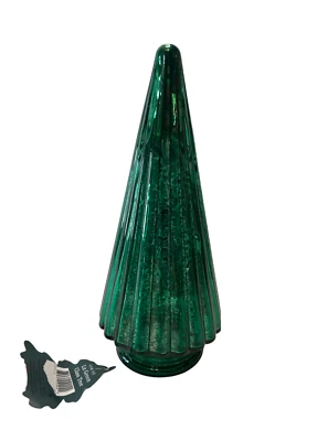 CRESCENT 8" Lit Glam Mercury Glass Light Up Green Christmas Cone Tree Table Lamp Decor