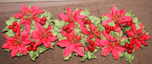 Poinsettia Holly Ornament Candle Ring Vintage Christmas Greens Lot of 3 - Picture 1 of 7