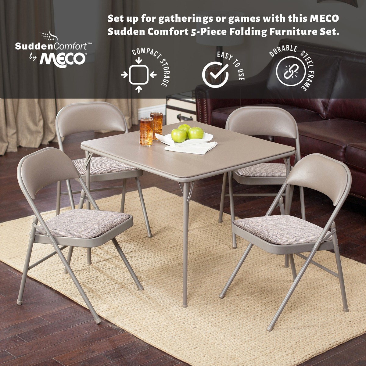 MECO Sudden Comfort 5 Piece 34x34 Card Table and 4 Chairs Folding