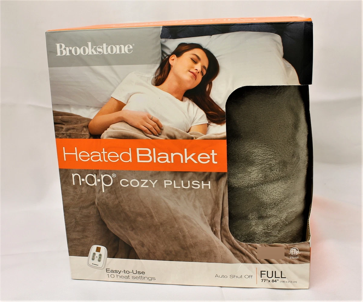 Brookstone N A P Cozy Plush Heated Blanket Full Light Gray