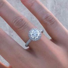 3.00Ct Round Cut Real Moissanite Women's Halo Wedding Ring 14K White Gold Plated