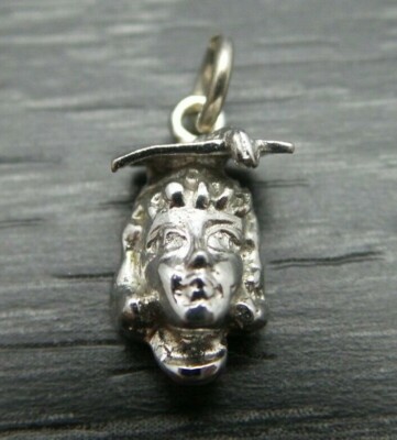 Vintage Sterling Silver 2D Female Graduation Cap Profile Smaller Pendant Charm