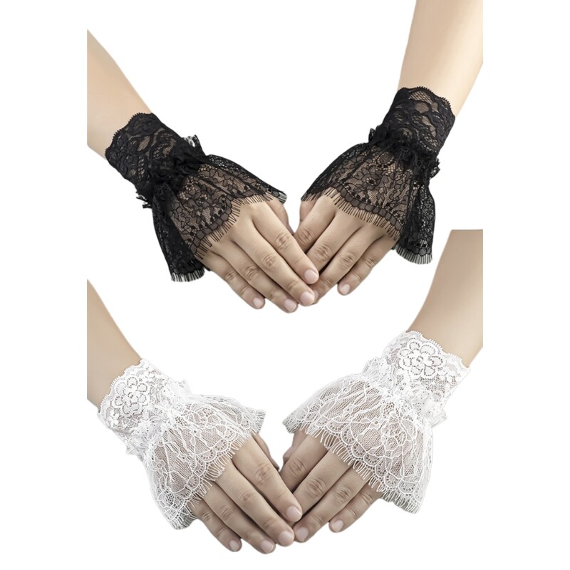 Women False Arm Sleeves Pleated Cuff Lace Hollow Hook Accessories