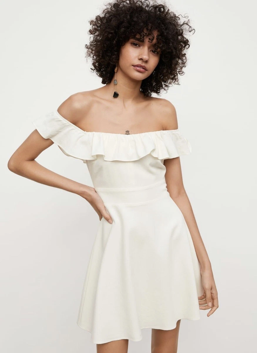 NWT Zara White Linen Sundress Short Off Shoulder Ruffle Tie Waist