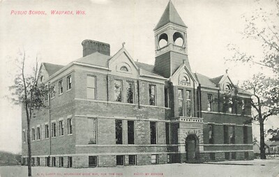 Waupaca Wisconsin Öffentliche Schule 1900er Emmons Postkarte