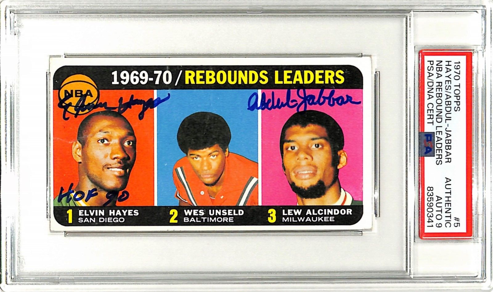 1970 Topps KAREEM ABDUL JABBAR & HAYES Signed Card #5 Auto Graded PSA/DNA 9 Slab