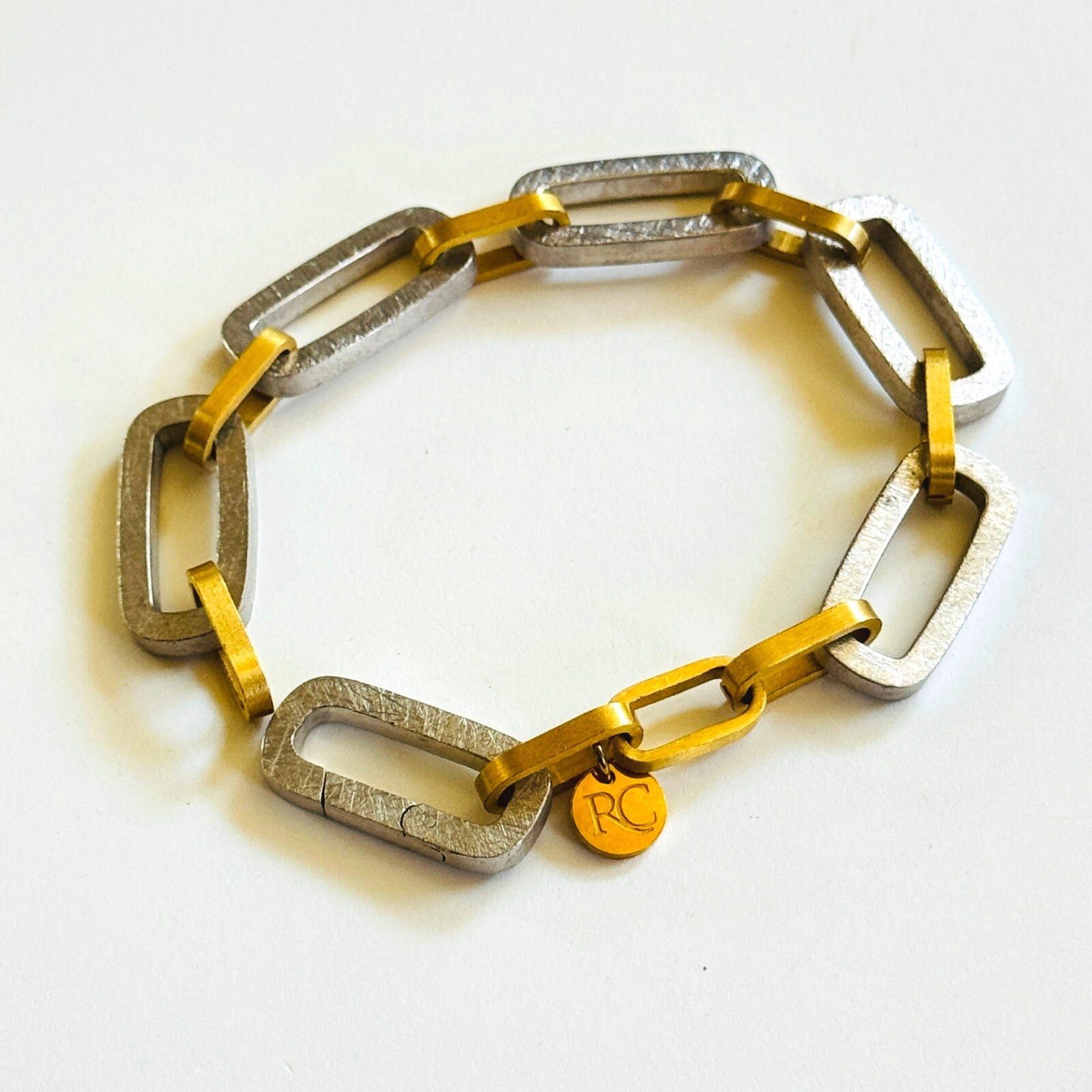 RC Rustic Cuff Bracelet Rectangular Bar link Sign… - image 2