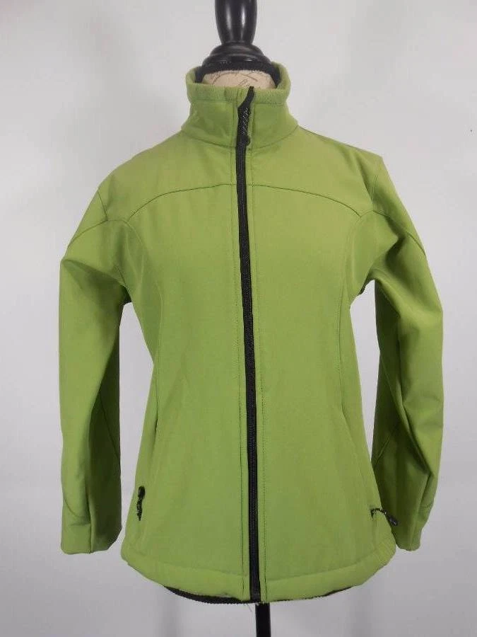 Hermosa chaqueta de esquí de manga larga con cremallera completa verde diamante negra pequeña para mujer Foto 4 de 4