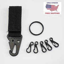 Black Molle Tactical Carabiner Backpack Belt Hook EDC Nylon Clip & 5x SF Clips
