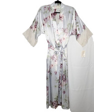 Vintage 90s Floral California Dynasty Peignoir Set Robe Nightgown M Blue Purple