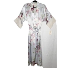 Vintage 90s Floral California Dynasty Peignoir Set Robe Nightgown M Blue Purple