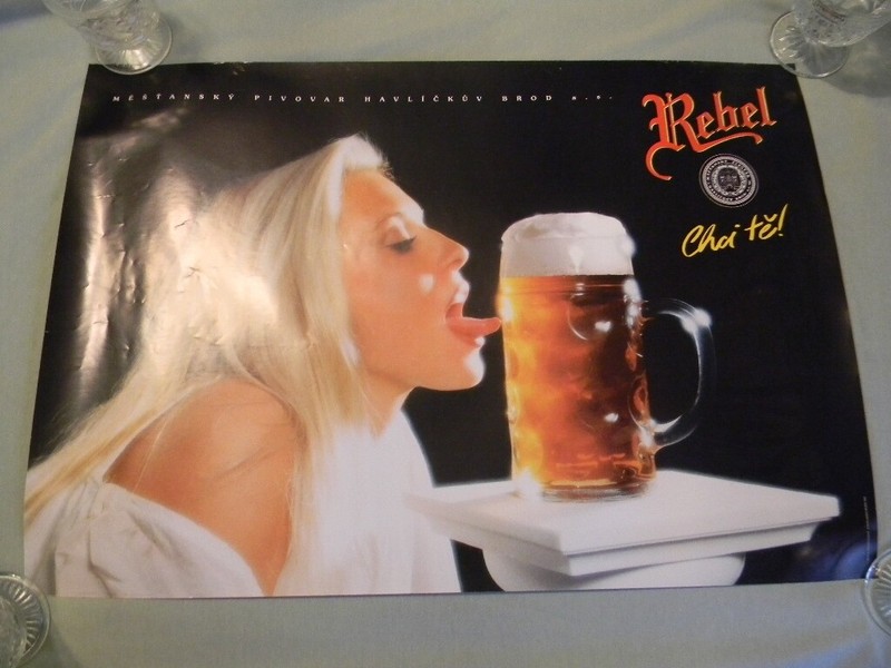 REBEL BEER SEXY BLONDE GIRL TONGUE NAUGHTY POSTER HAVLICKUV BROD CZECK REPUBLIC