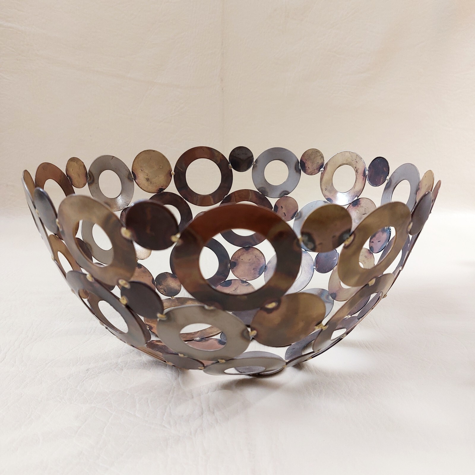 Large Decorative Metal Bowl 12"x6" Welded Steel Circles Vintage Rare Fruit Bowl eBay