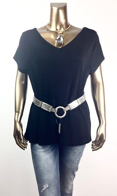 CHICO'S $74 LAMENTA SZ STRETCH METAL LETHER BELT S