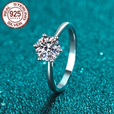 1ct 6mm CZ Promise Ring 925 Sterling Silver Wedding Band Jewellery Xmas Gift