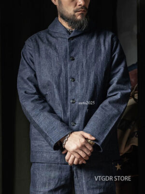 Rugged Bronson USN Dungaree Selvedge Denim Jacket Mens Shawl Collar Chore Coat