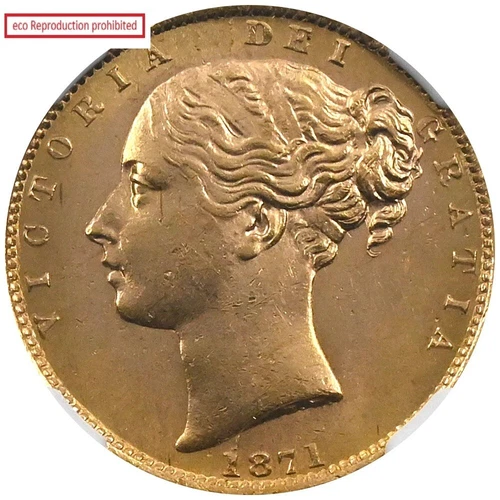 Great Britain 1871 Victoria 1 Sovereign Gold Coin NGC MS63 Shield