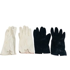 Vintage Kid Leather Black  Ivory Gloves Women Sz 8 and 7.5 Spain