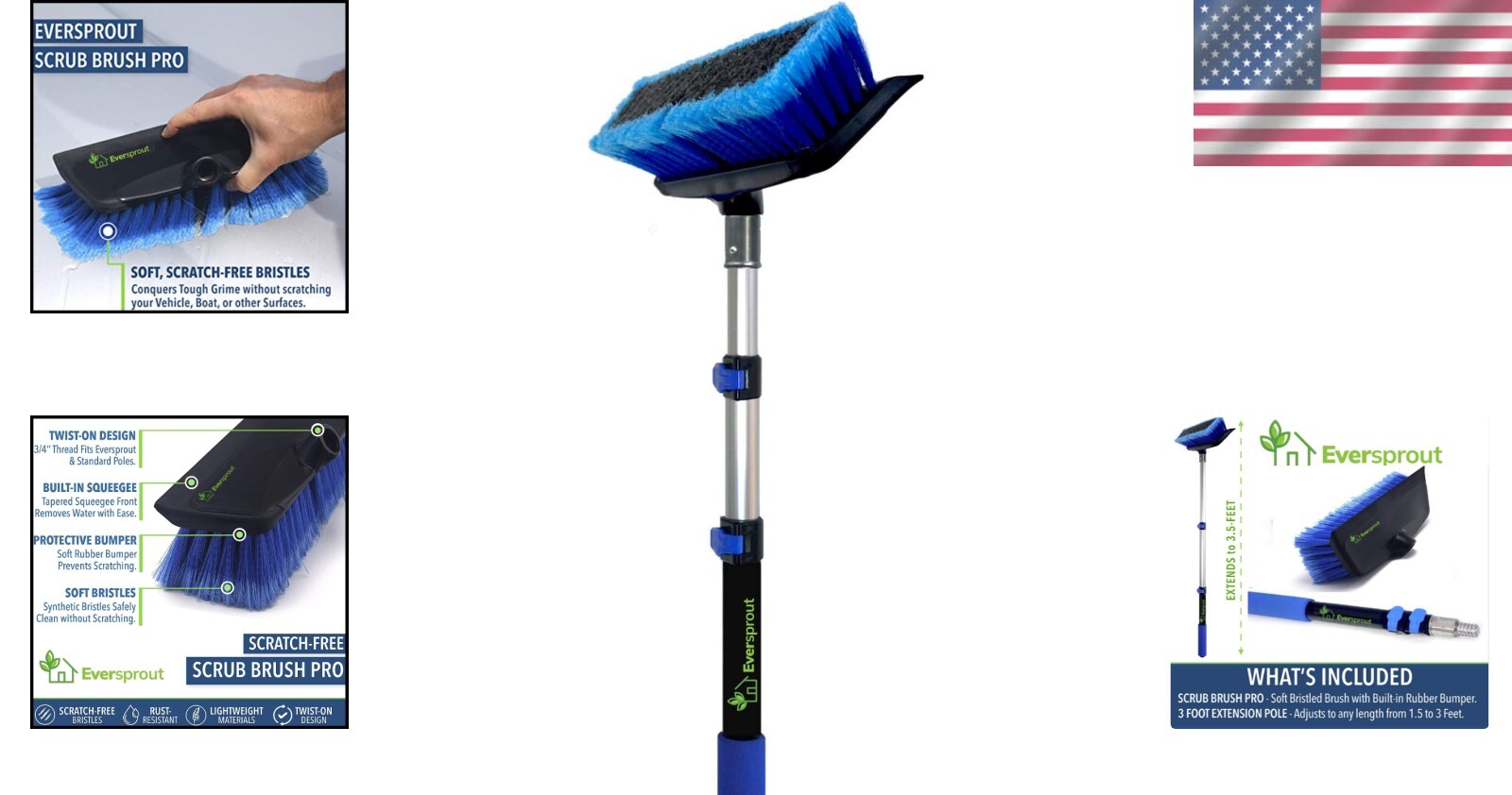 Ultra-Lightweight 1.5-to-3 ft Scrub Brush with Extension Pole - Soft Bristles...