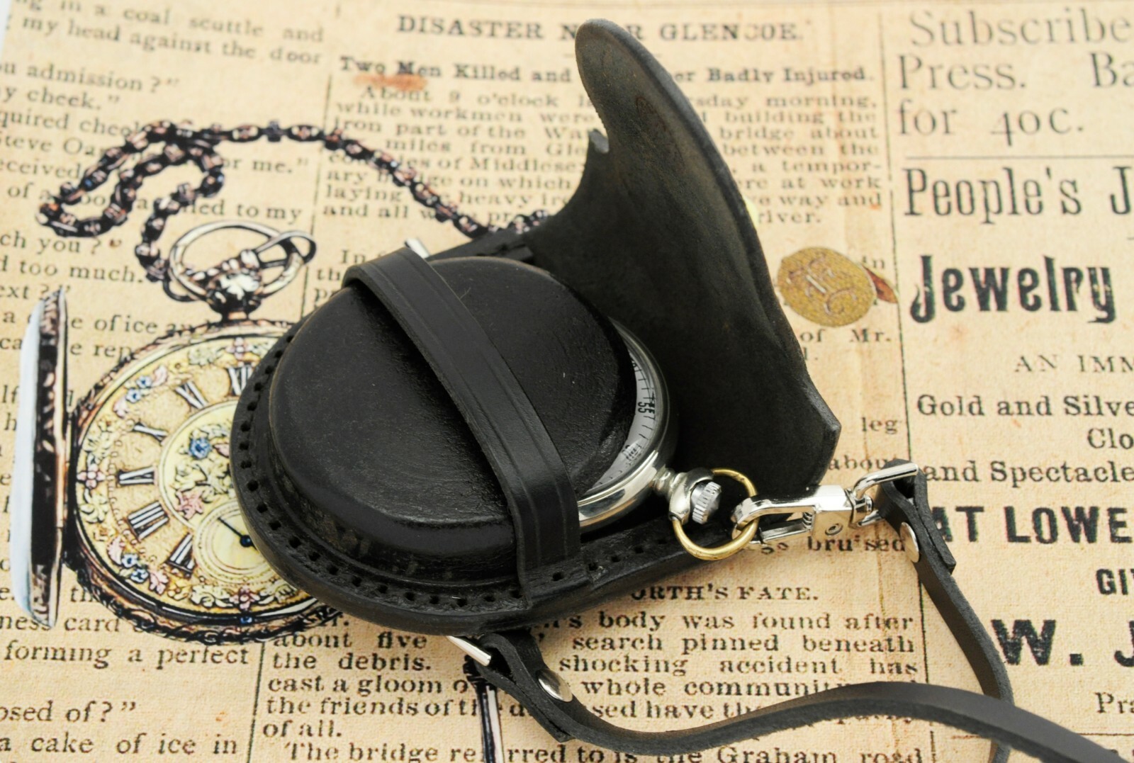 STRAP NEW WWI WWII GENUINE LEATHER Pocket Watch belt POUCH BAG CASE 40