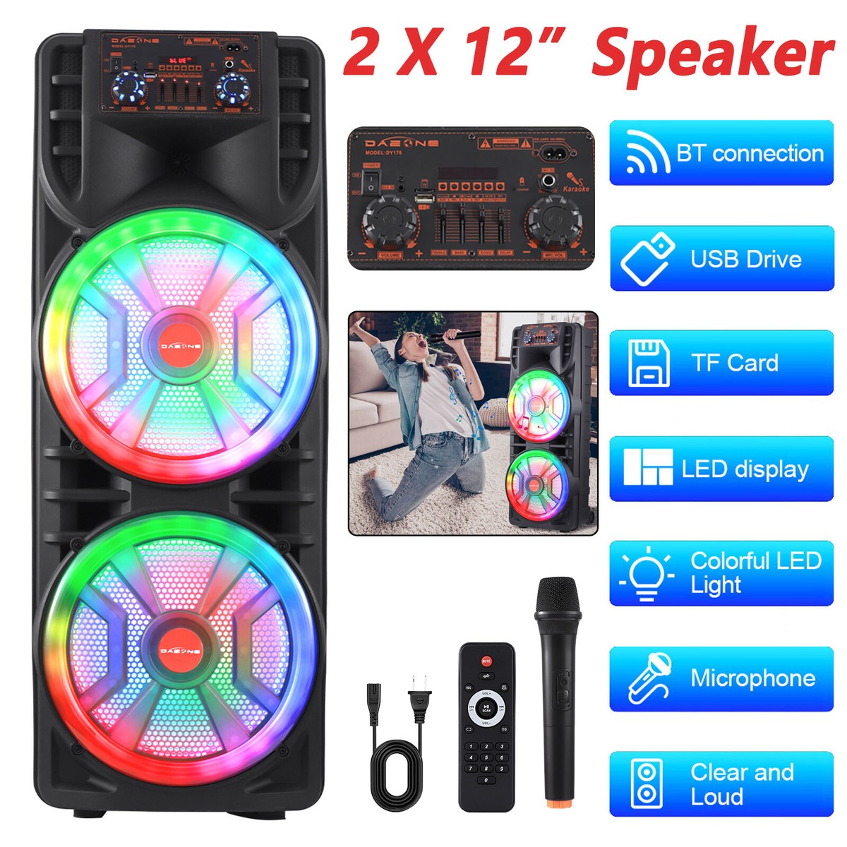 スピーカー・ウーファー Karaoke... 12'' Dual Portable Bluetooth Speaker Subwoofer FM Heavy Bass Sound