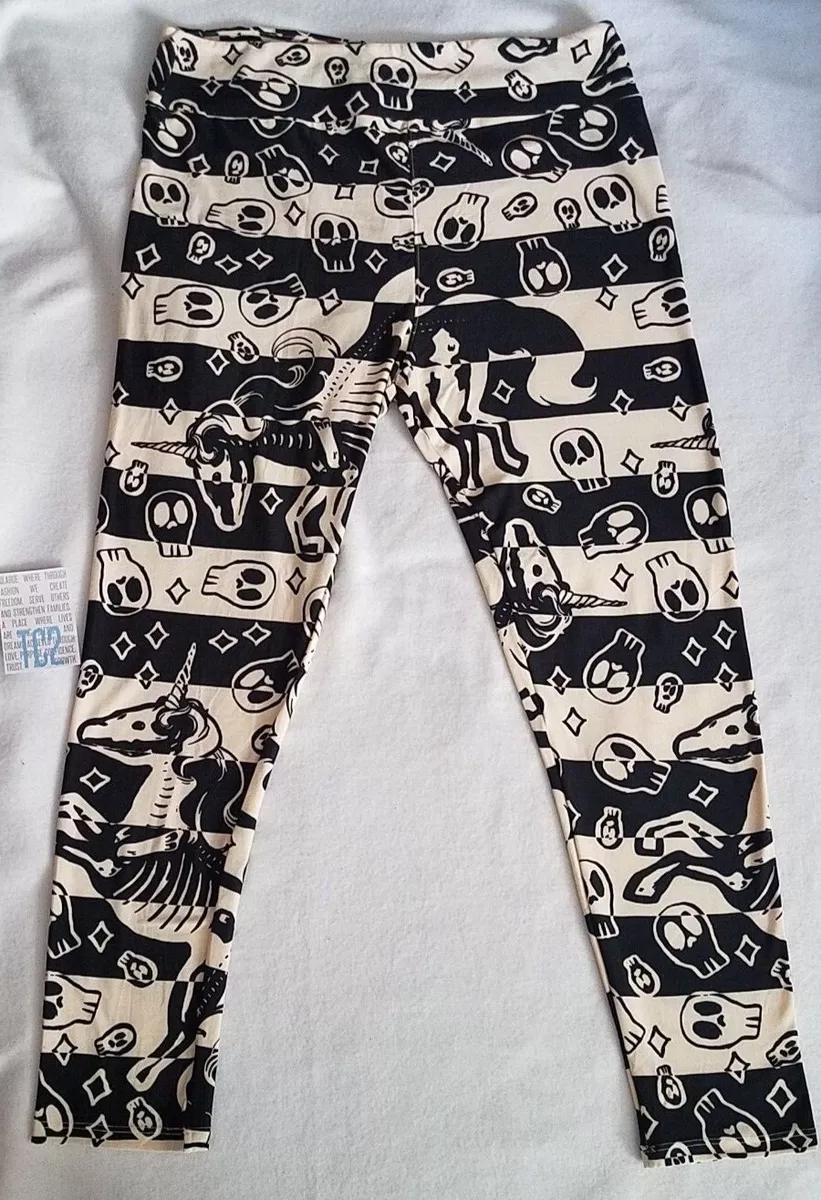 LuLaRoe Halloween TC2 Leggings SKELETON UNICORN Black Cream Stripe Skull  Unworn