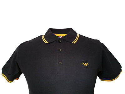 Warrior UK England Pique Polo Shirt Black Yellow Slim-Fit Skinhead