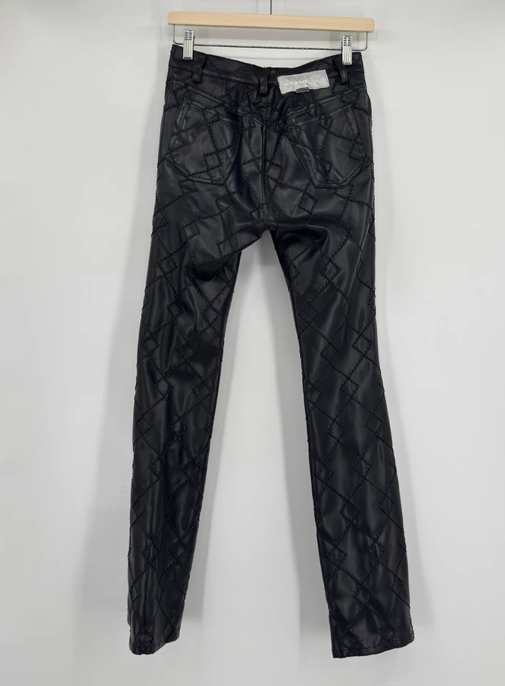 Iceberg Ice Jeans Black Faux Leather Zig Zag Texture Straight Leg Pants Sz 30 - Image 3 of 4