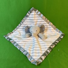 Cloud Island Striped Elephant Gray Satin Lovey Security Blanket Plush Lovey.