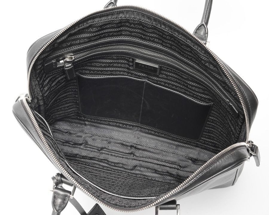 Prada Leather Briefcase Business Bag Black 36cm Excellent Used From Japan thumbnail 6