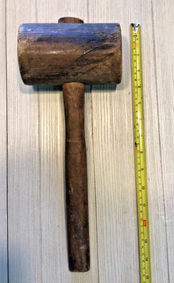 Antique Primitive Rustic Burl Wood Sledge Hammer Carpenter Mallet 14''