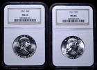 PAIR OF FRANKLIN HALVES, BOTH NGC MS 64 DATES ARE 1961 AND 1962, BOTH ARE FULLY
