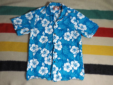 VTG 90s RJC Blue White Floral Camp Button USA Magnum Hawaiian Shirt Mens L