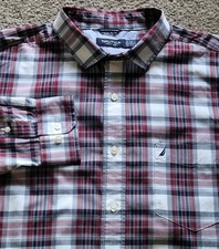 NAUTICA Mens Button Down Shirt Classic Fit Long Sleeve Red Blue White Plaid XL